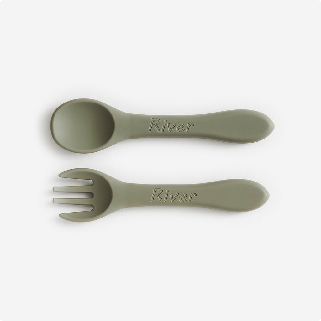 Personalised Silicone Baby Spoon and Fork Set