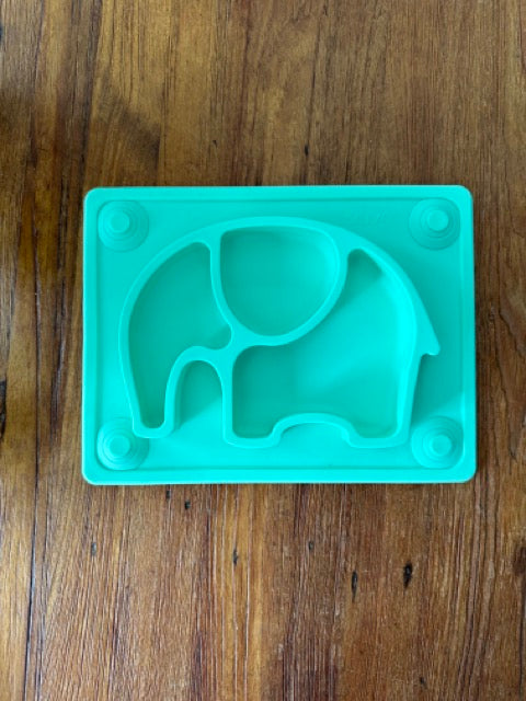 Silicone Aqua Green Elephant Place Mat with Suction Tabs