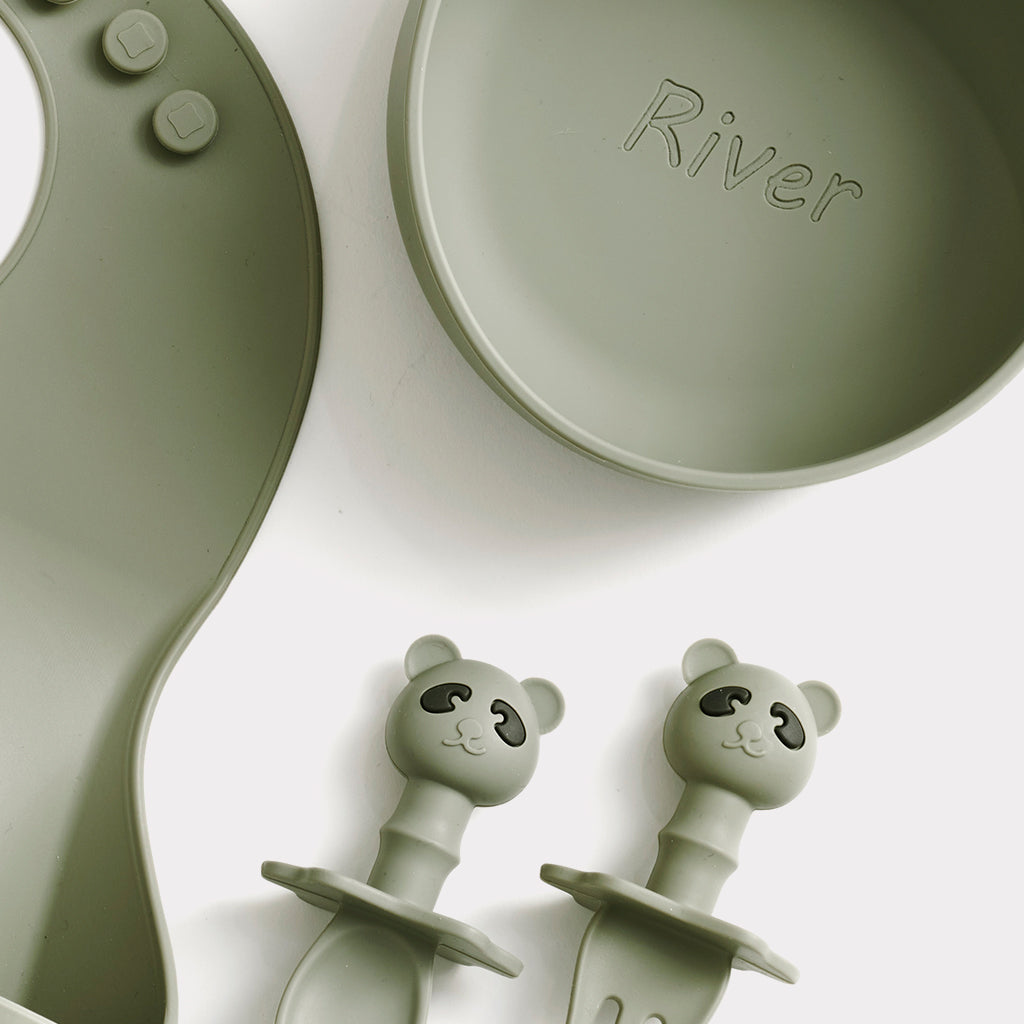 Panda Gift Set (Personalised Panda Suction Bowl, Spoon, Fork and Bib)