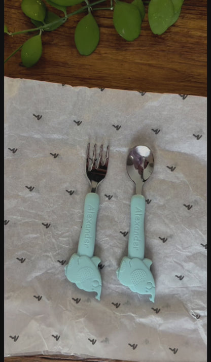 Personalised Stainless Steel and Silicone Cutlery Set