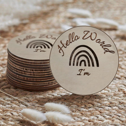 Personalised &quot;Hello World&quot; Rainbow Engraved Single Wooden Disc