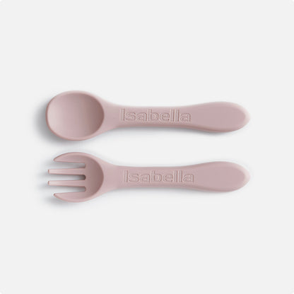 Personalised Silicone Baby Spoon and Fork Set